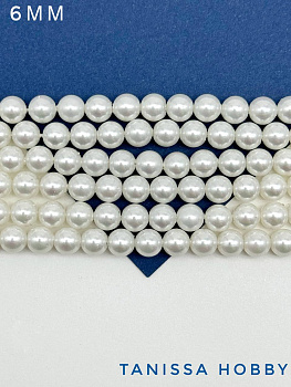 Жемчуг Майорка, круглый, белый радужный, 6мм, нить, МА022