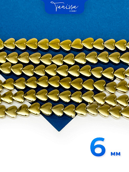 Гематин гематит сердце 6мм, золото, 1/2 нити, ГТ046