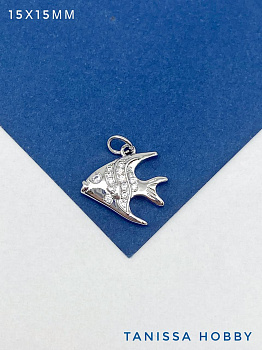 Подвеска рыба с фианитами 15х15мм, родий, Ю816