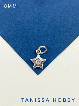 Подвеска звезда мини с фианитом, 8мм, родий, Ю518
