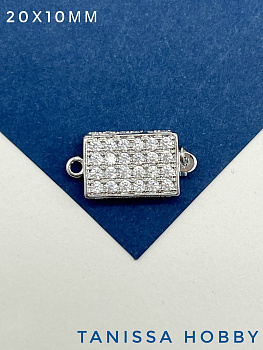 Замочек карабин с фианитами, разъемный, 20х10мм, родий, К214