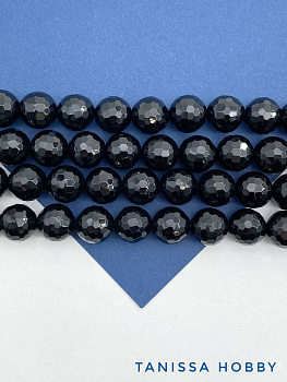 Черный агат граненый, огранка, 12мм, 1/2 нити, Б162