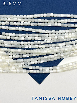 Перламутр бусины бочонок 3,5 мм, белый, нить, ПМ004
