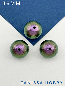 Хлопковый жемчуг 16мм, фиолетово-зеленый, Япония, ЖХ80