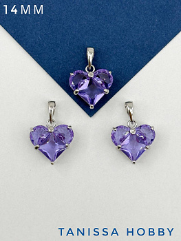Подвеска сердце фианит фиолетовый 14мм, родий, Ю313