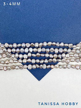 Жемчуг барочный плоский (культивированный), 3х4мм, А, серый, нить, Ж186