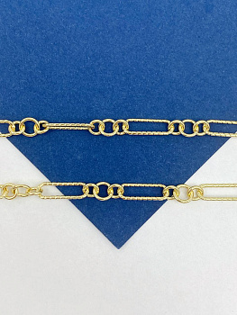 Цепочка якорная овалы с насечками, 15х5мм, позолота, 50см, СН271