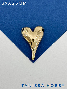 Подвеска бусина сердце крупное 37х26мм, позолота, Д302