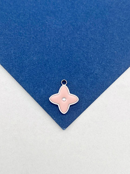 Подвеска цветок клевер, 11мм, розовая эмаль, сталь, Ч804