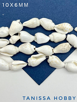 Бусины ракушка, белый, 10х6мм, нить 120см, ПМ115