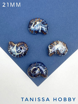 Бусина ракушка, керамика, коричневый синий, штука, П168