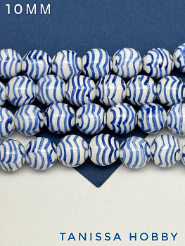 Бусина фарфоровая, 10мм, волна, синий, штука, П067