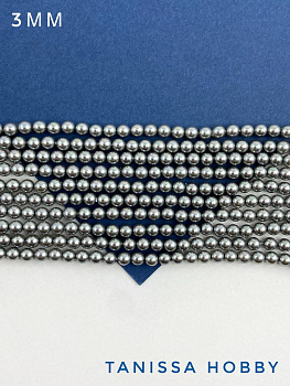 Жемчуг Майорка, круглый, 3мм, серый радужный, нить, МА237