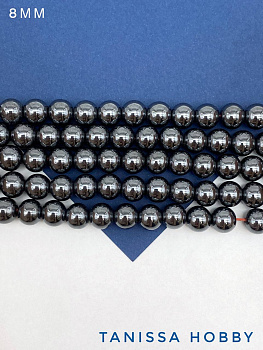 Гематин гематит бусины круглые 8мм, черный, нить, ГТ104