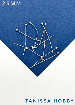 Пины 25 мм с шариком средне жесткие, родий. М014