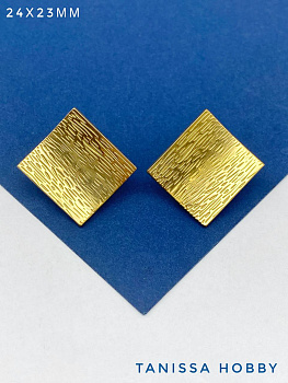 Швензы пусеты квадрат, 24х23мм, сталь, позолота, Ш321