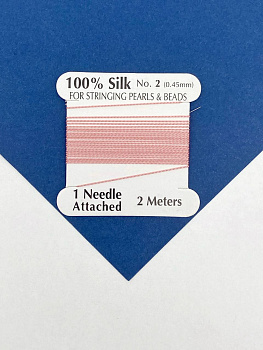 Нить для жемчуга и камней, 0,45мм, розовый, катушка 2м + игла в комплекте, Ц059