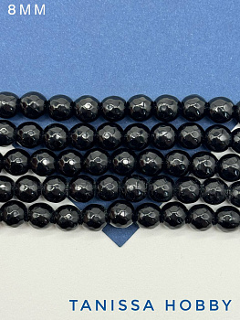 Черный агат граненый, огранка, 8мм, 1/2 нити, Б190