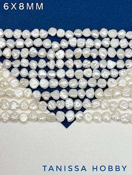 Жемчуг барочный плоский, 6х8мм, А, (культивированный) нить, Ж153