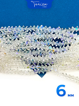 Хрусталь Биконус, плоский, прозрачный ультра АВ, 6мм, нить, Х348