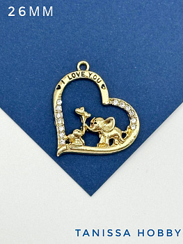 Подвеска сердце слон и слоник, позолота, А010