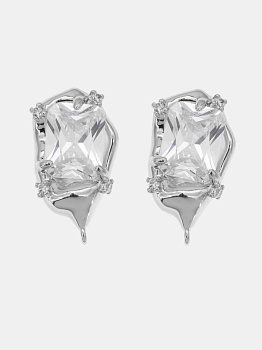 Швензы пусеты овал фианит, родий, Е803