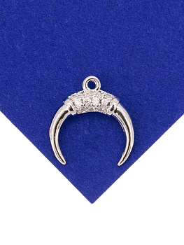 Подвеска лунница с фианитами, 12мм, родий, Р713