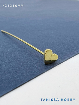 Пин жесткий 50мм сердце, позолота, ШТУКА, К822