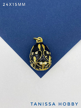 Подвеска пасхальное яйцо Фаберже, эмаль, черный, 24х15мм, позолота, Д165