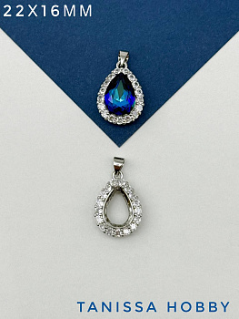 Подвеска оправа (цапы) каст для кристалла капля 14х10мм, родий, СТ209