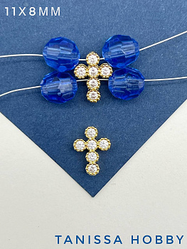 Бусина разделительная, крест с фианитами, позолота, С236