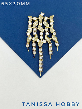 Коннектор многорядный с фианитами для вклейки, 65х30мм, позолота, К826