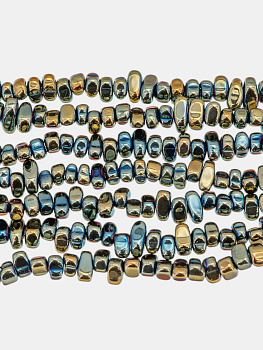 Гематин гематит крошка галтовка фриформ, 5-10 мм, зеленый золотой, нить, ГТ152