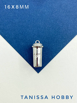 Подвеска стаканчик кофе 16х8мм, родий, Д217