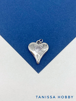Подвеска сердце с фианитом, 20мм, родий, Д418
