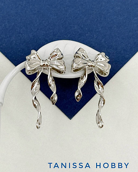 Швензы пусеты, бантики, родий, Е404