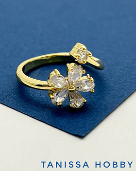 Кольцо безразмерное, цветок, позолота, У069