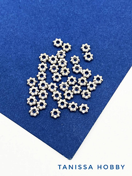 Разделители бусины цветок 4мм, ШТУКА, родий, С826