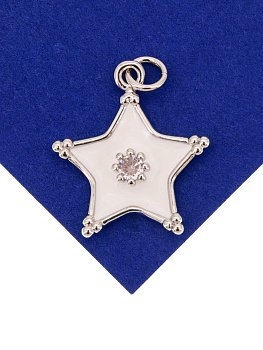 Подвеска звезда, белая эмаль, 18мм, родий, Ю528