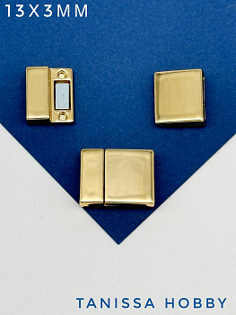 Замок магнитный под шнур 13х3мм, глянцевая позолота, Ш120