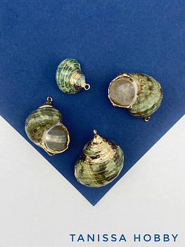 Подвеска ракушка, зеленый, позолота, ПМ174