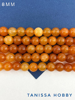 Агат оранжевый, бусины круглые 8мм, нить, Б147