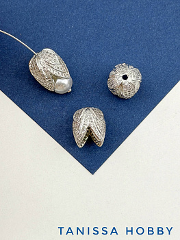 Концевик шапочка цветок, 12х13мм, родий, К409