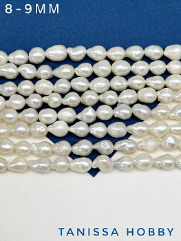 Жемчуг натуральный культивированный капля груша, 8-9мм, А, нить, Ж155