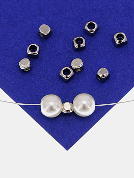 Разделительные бусины, куб, 3мм, родий, 10 шт, РА116