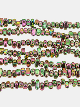 Гематин гематит крошка галтовка фриформ, 5-10 мм, розовый зеленый, нить, ГТ154