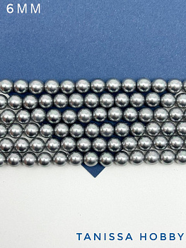 Жемчуг Майорка, круглый, серый радужный, 6мм, нить, МА014