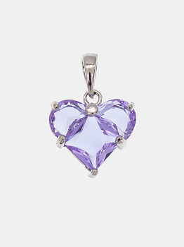 Подвеска сердце фианит фиолетовый 14мм, родий, Ю313