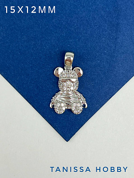 Подвеска медведь в очках, родий, Д703