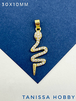 Подвеска змея с фианитами, позолота, Р522